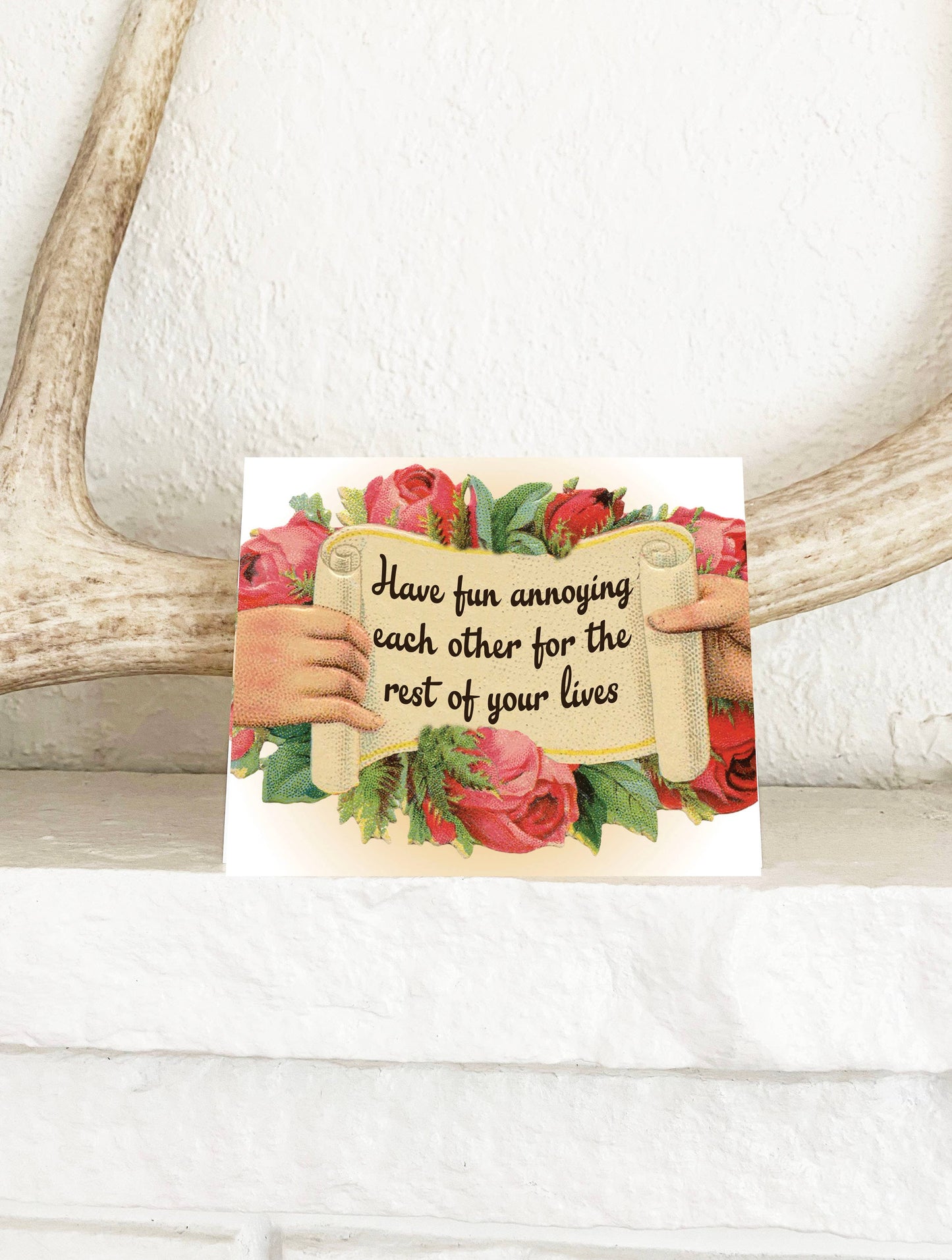 Funny wedding card from The Coin Laundry with humorous text, featuring playful illustrations perfect for celebrating couples.