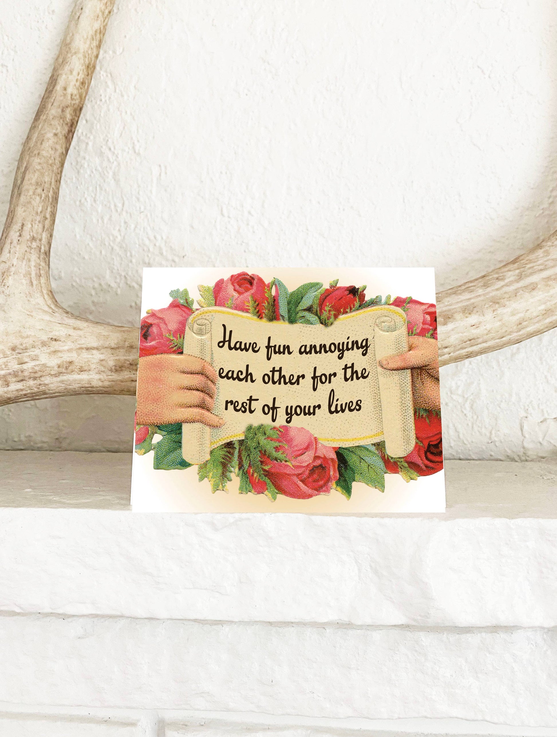 Funny wedding card from The Coin Laundry with humorous text, featuring playful illustrations perfect for celebrating couples.