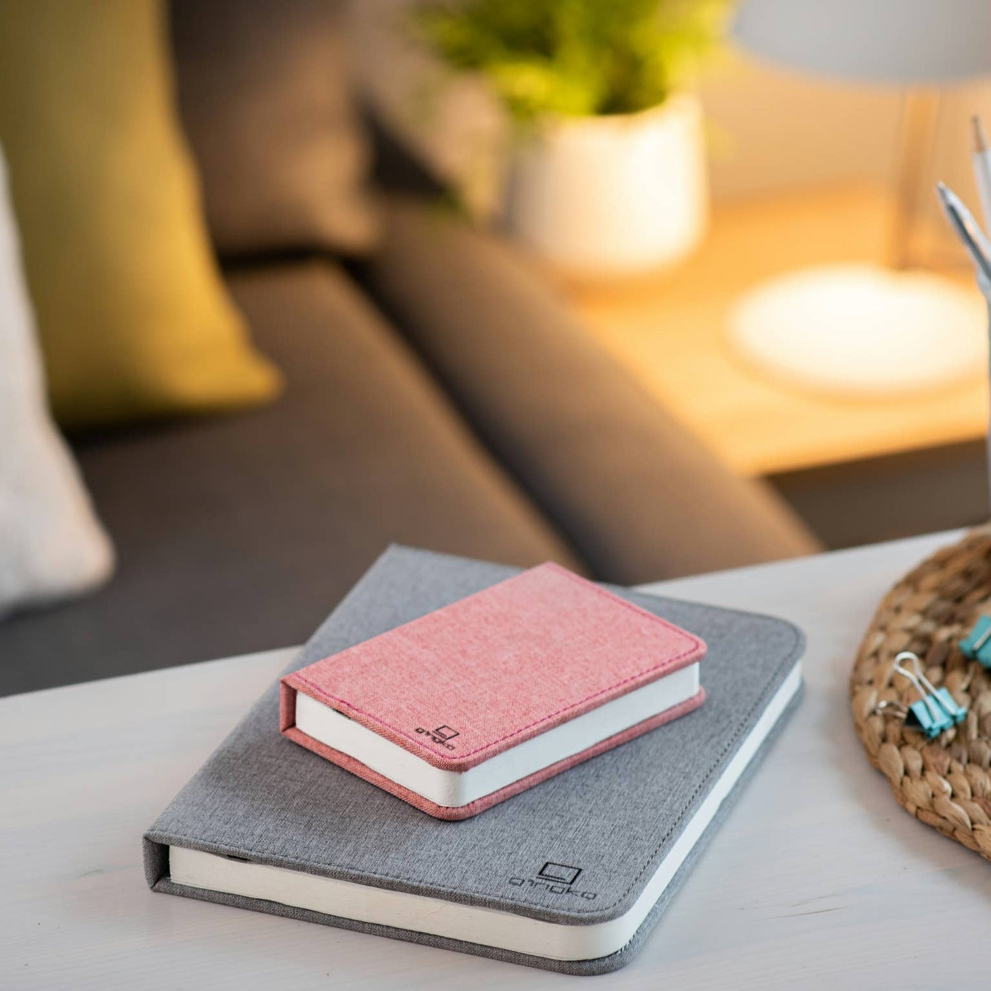 Gingko Design linen fabric smart book light lamp with adjustable brightness and modern design, perfect for reading.