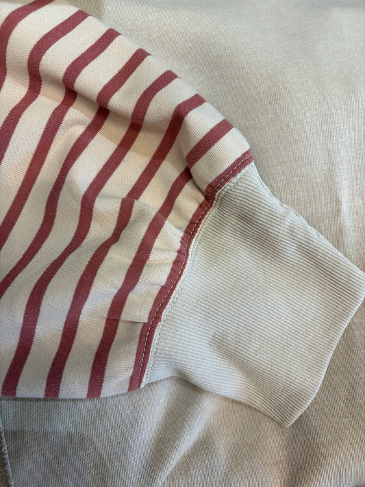 Very J striped Griz sweatshirt featuring a cozy, casual design with gray and white horizontal stripes.