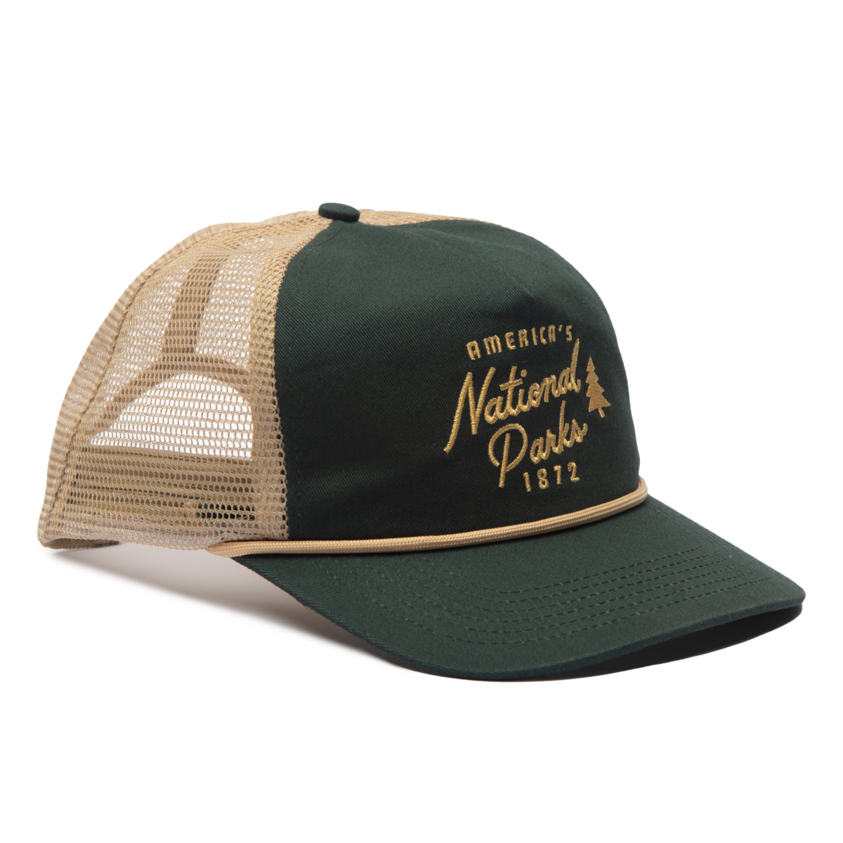 The Landmark Project National Parks Trucker hat featuring a classic curved brim and outdoor-themed embroidery design.