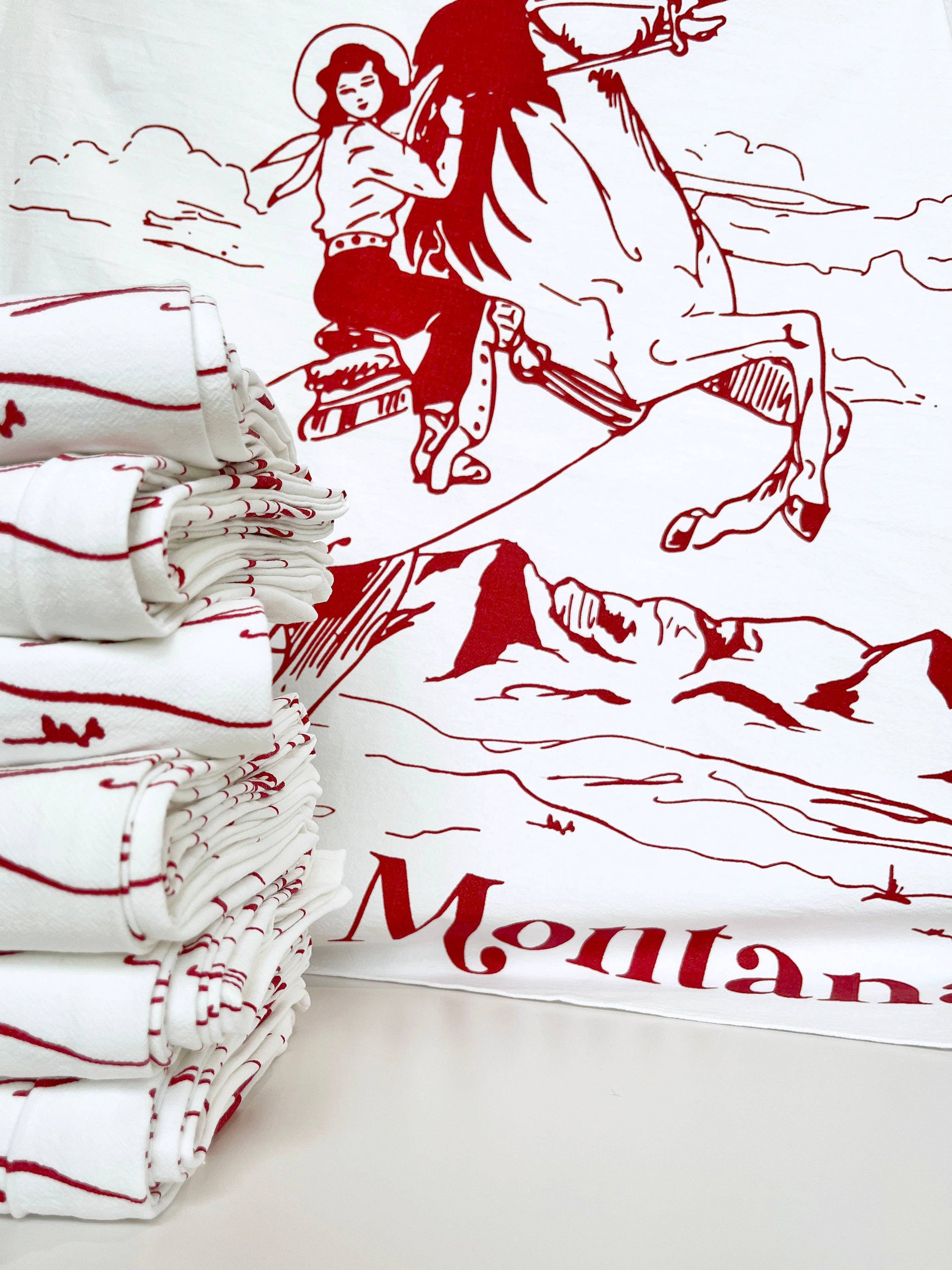 No Place Like Montana cowgirl kitchen towel from The Coin Laundry featuring a Western-themed design for kitchen decor.