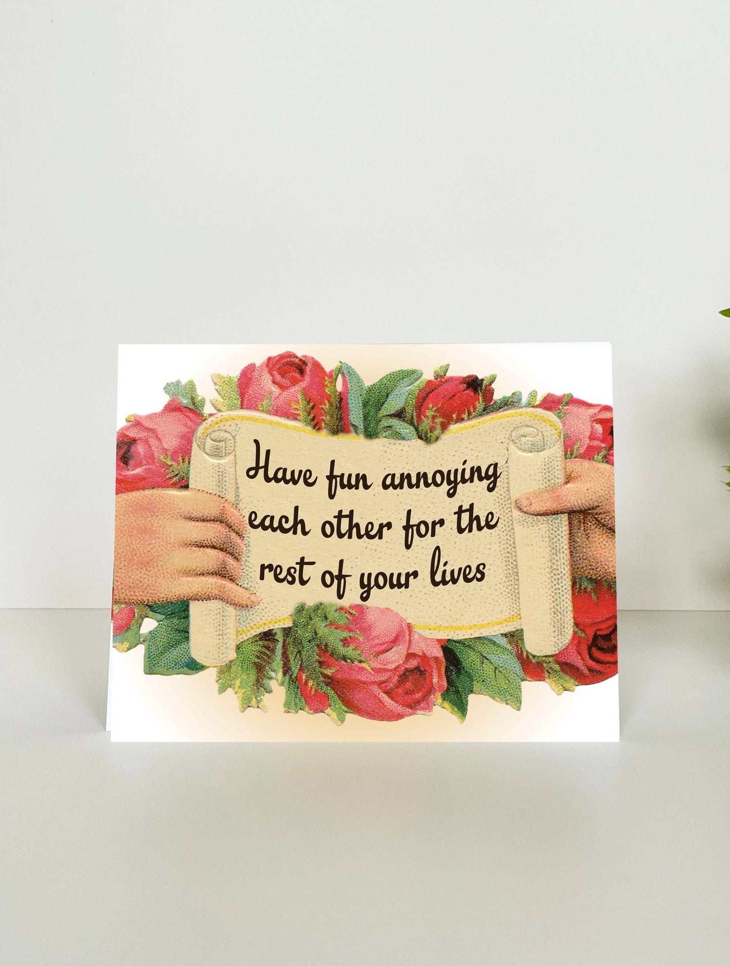 Funny wedding card from The Coin Laundry featuring humorous text for couples, perfect for light-hearted wedding celebrations.