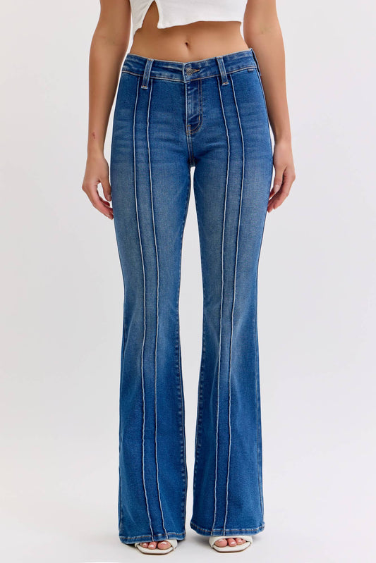 Mid Rise Flare with Pintuck Seam