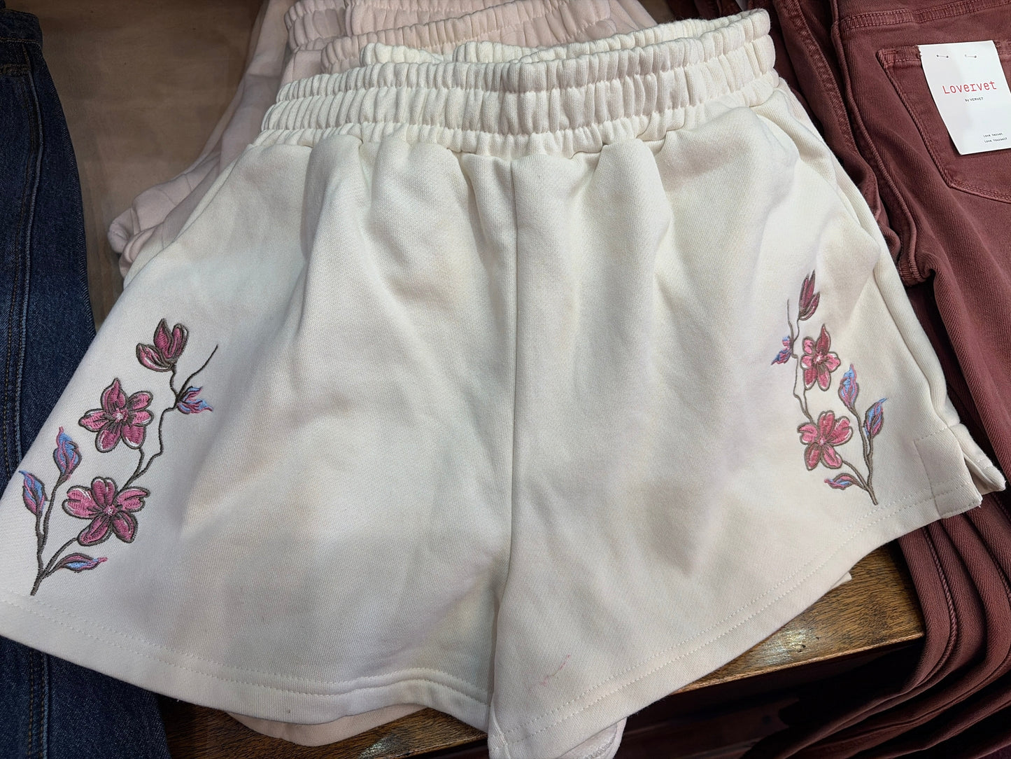 Simply Southern floral embroidery shorts with colorful floral patterns and casual fit, perfect for summer wear.