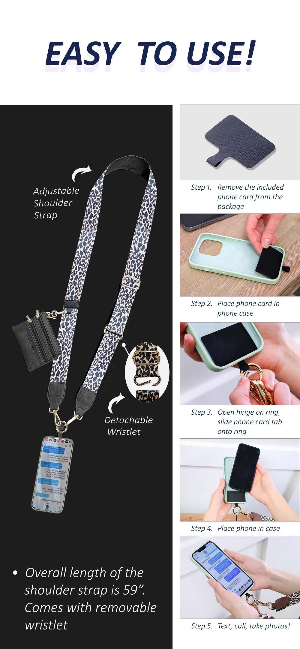 Save The Girls Clip & Go Crossbody strap with zippered pouch for phones, featuring a stylish, functional design.