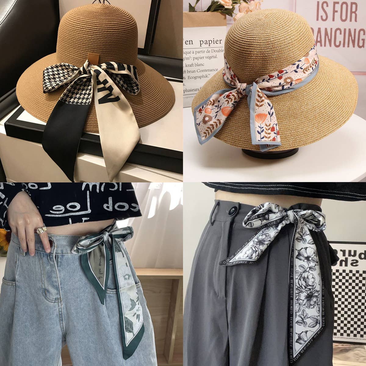 ACCITY Letter Twilly Scarf, a stylish hair ribbon and bag tie with letter design, made of lightweight fabric.