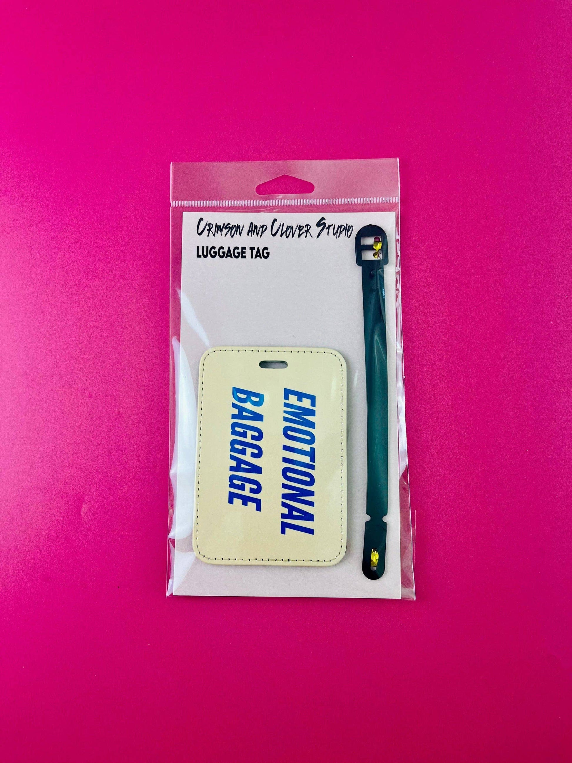Funny Emotional Baggage Luggage Tag by Crimson and Clover Studio featuring humorous design and durable material for travel.