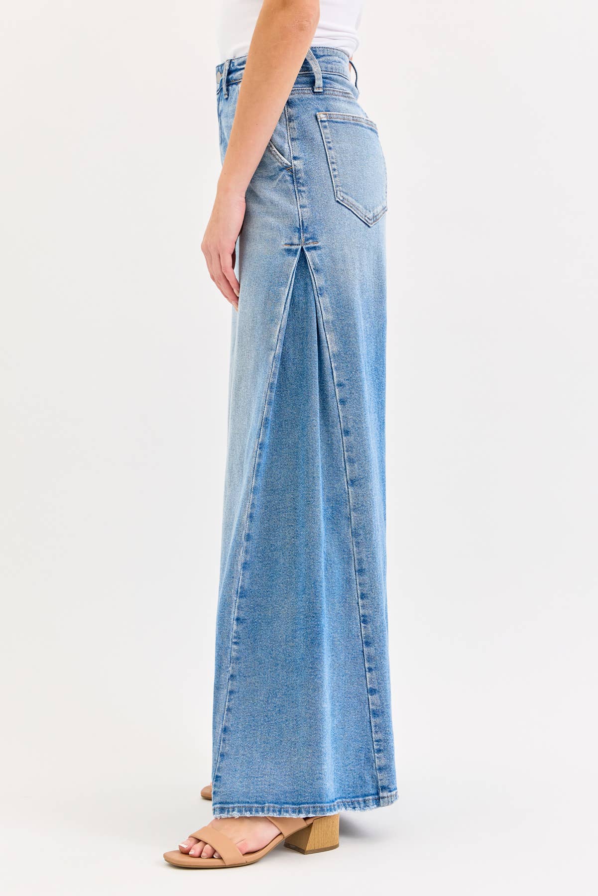 High Rise Wide Leg Jean with Side Triangular Tuck