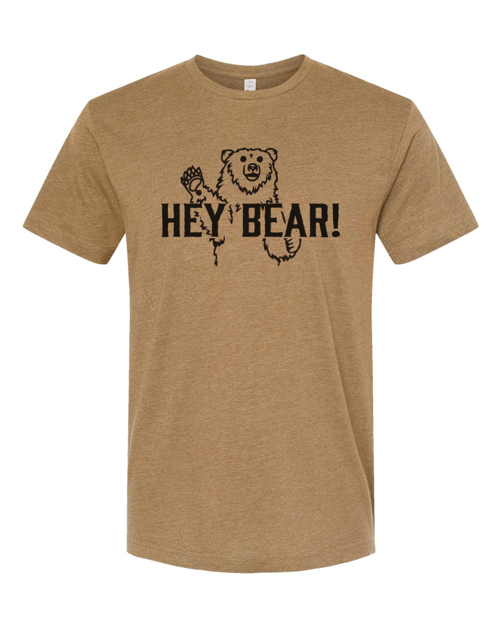 Made of Mountains Hey Bear! adult T-shirt featuring a playful bear graphic on a casual cotton tee.