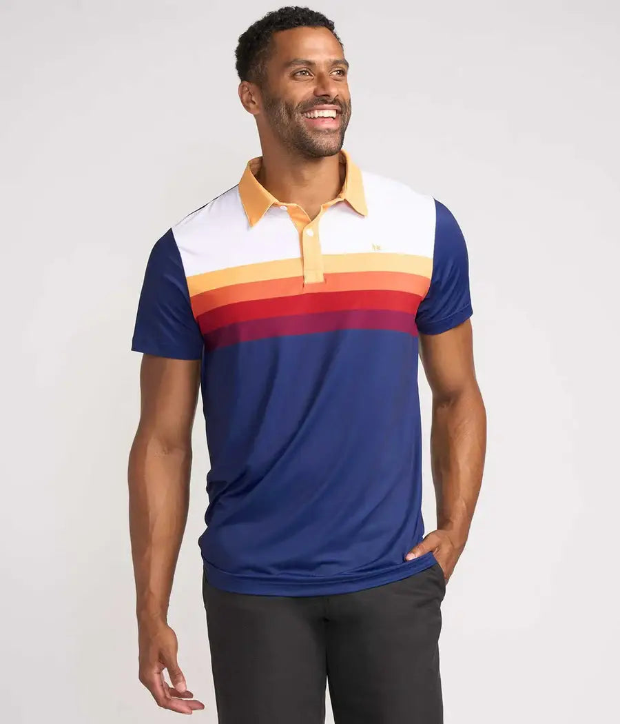 Slice of Sunset Golf Polo Shirt - Men's Striped Golf Apparel