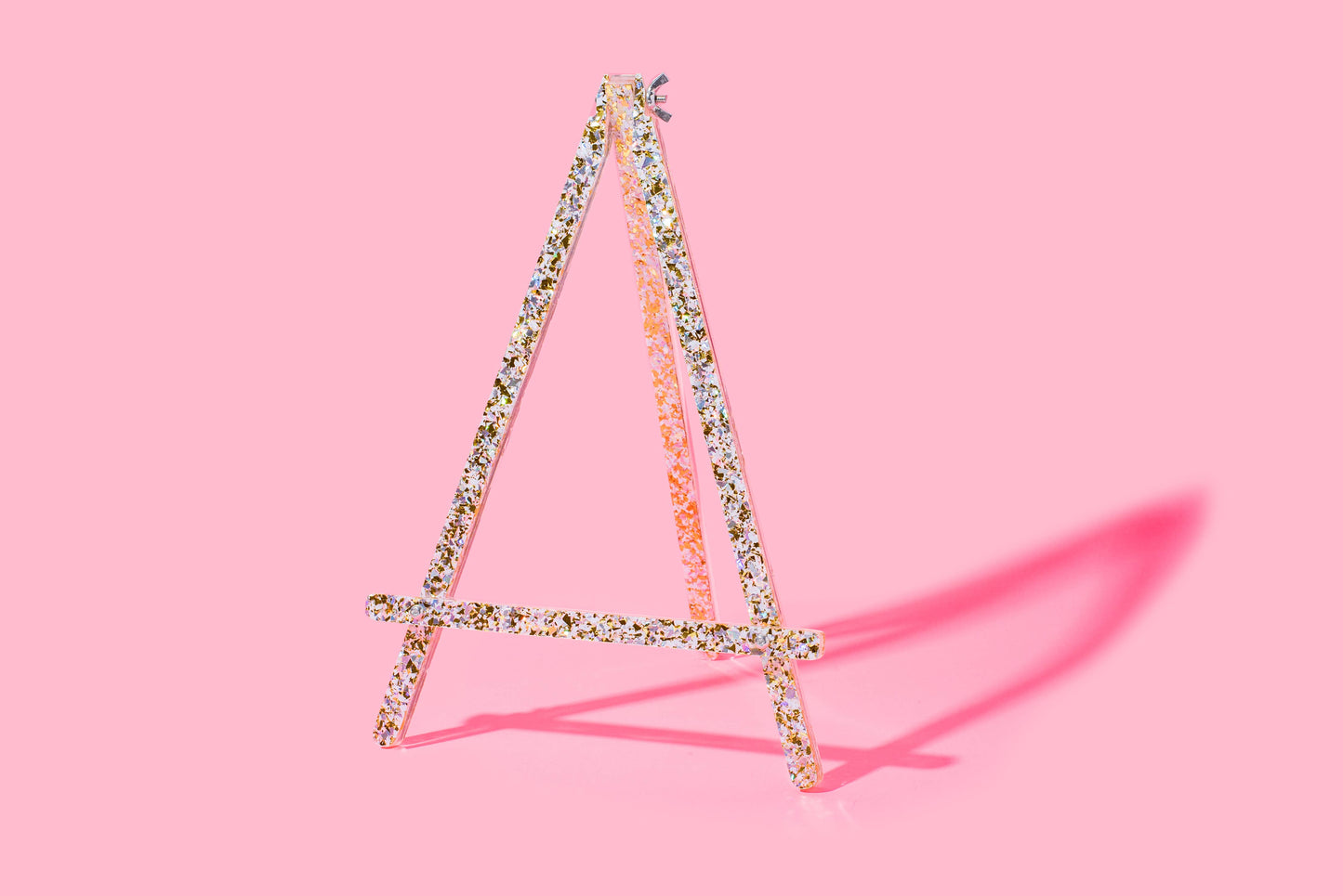 Medium decorative easel by Taylor Elliott Designs with pearl and gold confetti details, perfect for display or decoration.