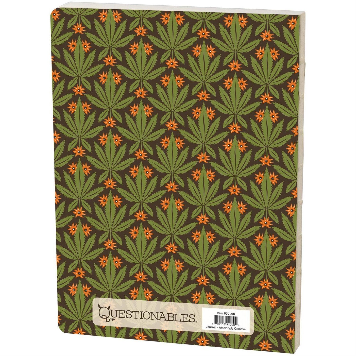 Questionables brand notepad titled "Amazingly Creative Journal" with blank pages for sketching or note-taking.