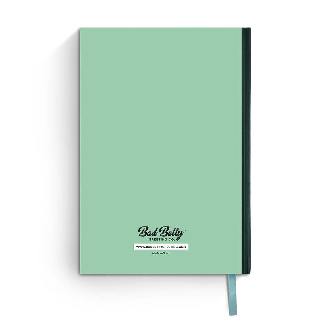 Close-up of the "Let Me Overthink This" journal by Bad Betty Greeting Co., featuring a textured cover with handwritten-style lettering.