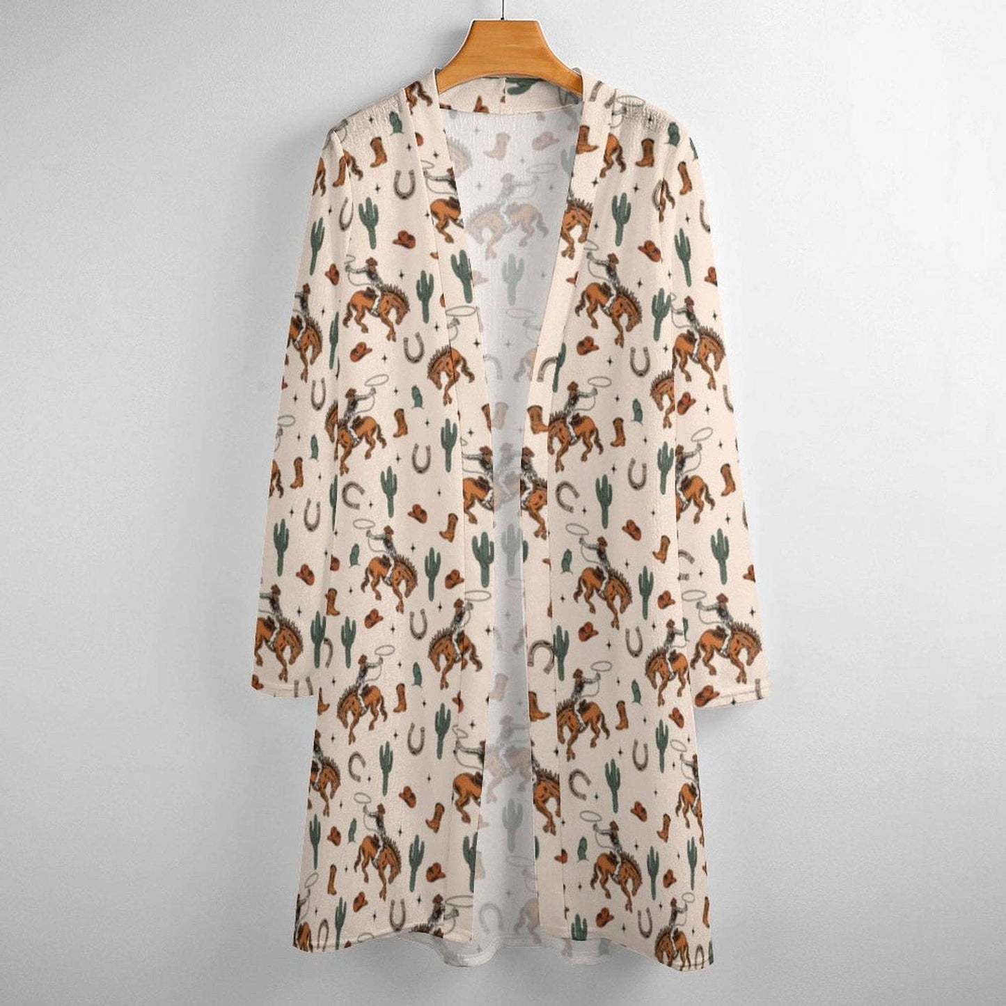 BAHA RANCH WESTERN WEAR Rodeo Cowboy lightweight cardigan sweater, cream-colored knit with western-style details and long sleeves.
