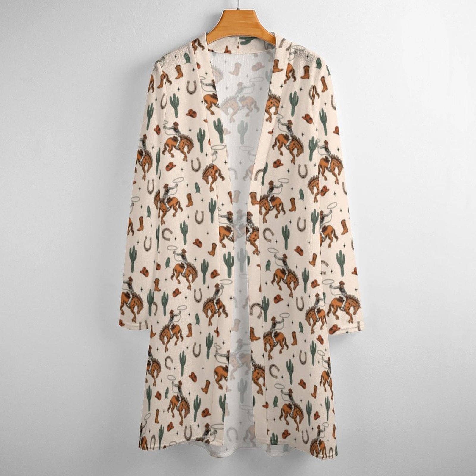 BAHA RANCH WESTERN WEAR Rodeo Cowboy lightweight cardigan sweater, cream-colored knit with western-style details and long sleeves.