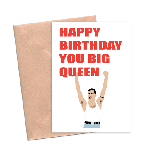 Crimson and Clover Studio birthday card featuring "You Big Queen" message with colorful floral design on a white background.