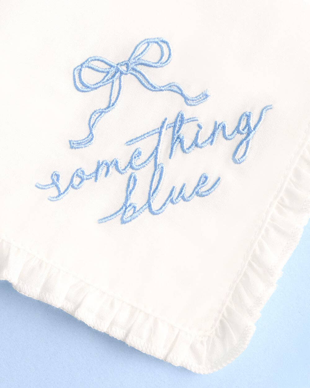 Embossed blue embroidered handkerchief bandana by xo, Fetti, perfect as a bride wedding gift or keepsake accessory.