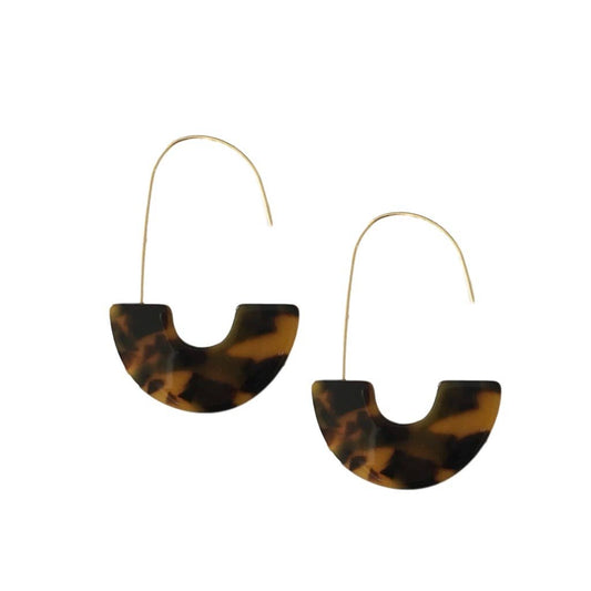 Brown tortoise minimalist threader earrings with sleek design, featuring lightweight metal and tortoise pattern.