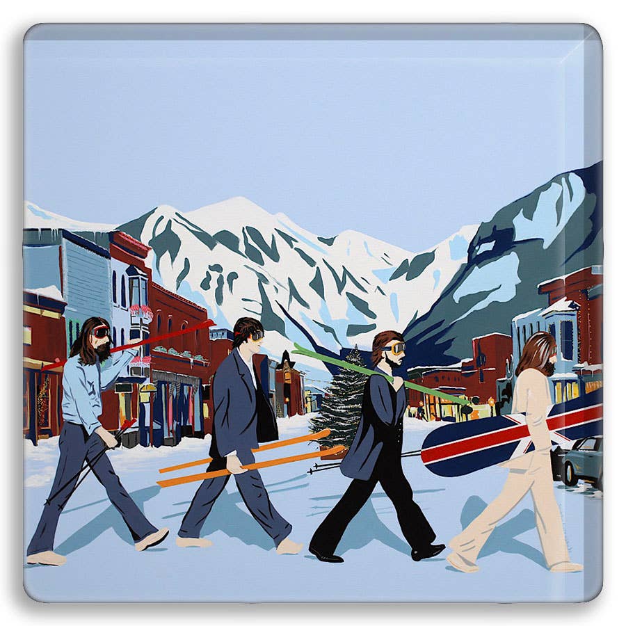 Abbey Road Telluride coaster featuring a scenic mountain landscape, made by Uptripping, perfect for protecting surfaces.