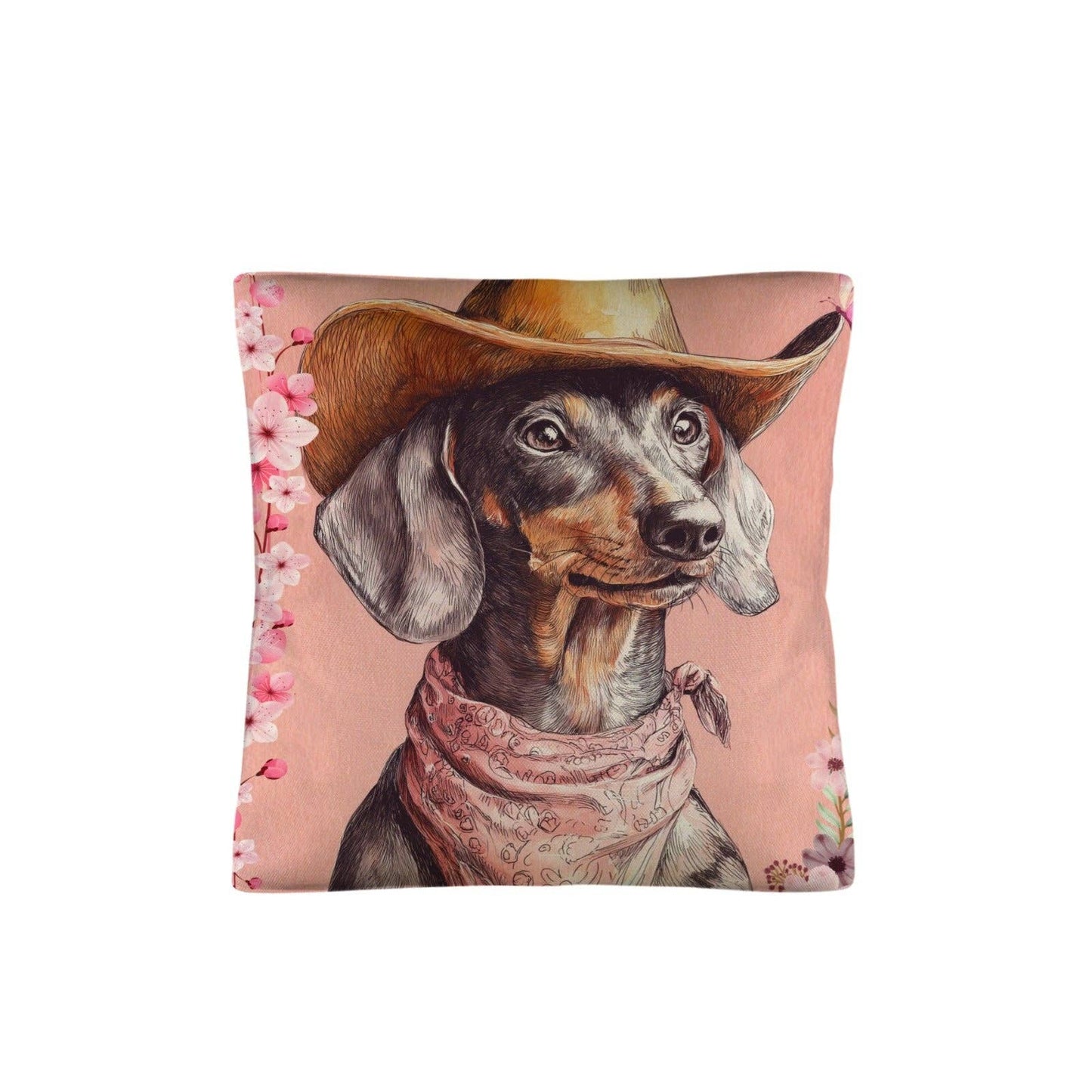 Danilo painted dachshund pillow case by BAHA RANCH WESTERN WEAR featuring colorful dog artwork, made in America.