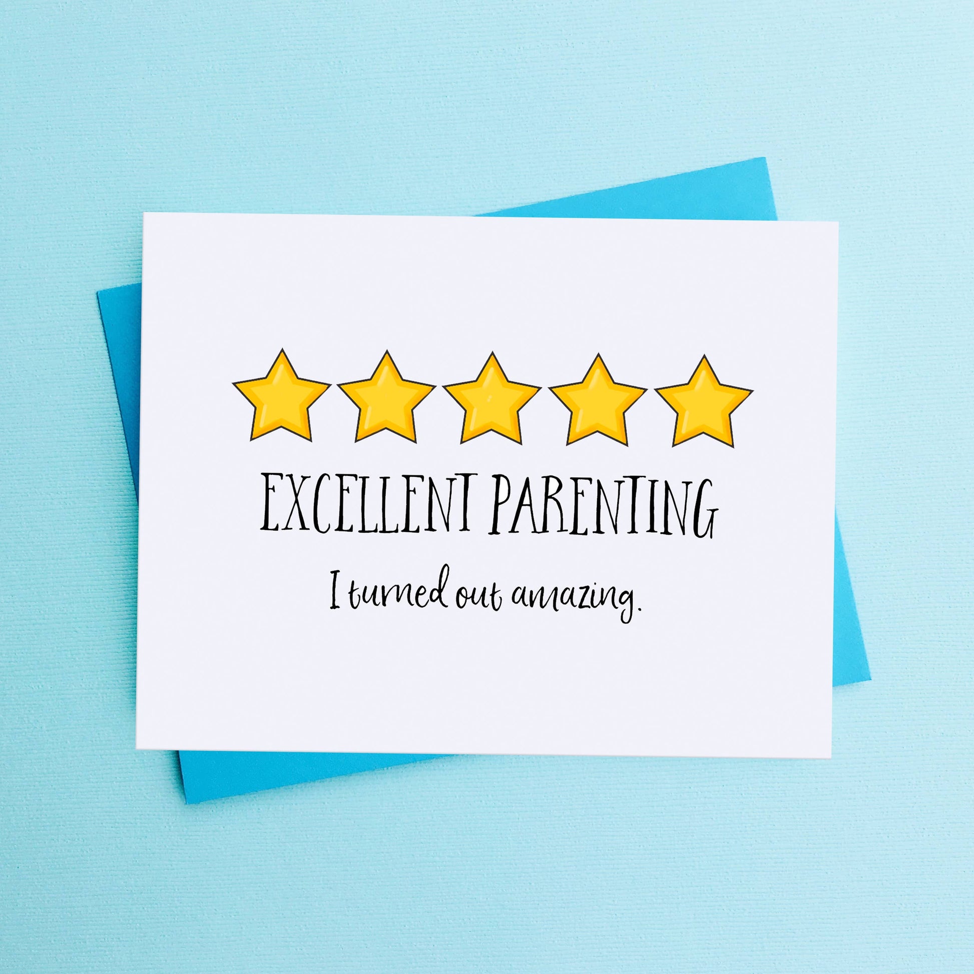 Top Hat and Monocle parenting Mother's Day and Father's Day card with cheerful design and heartfelt message, suitable for celebrating parents