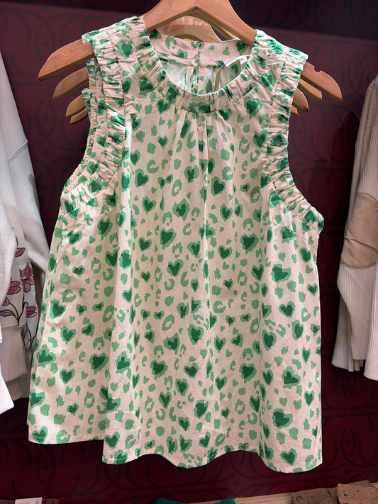 Green With Envy Animal Print Ruffle Tank