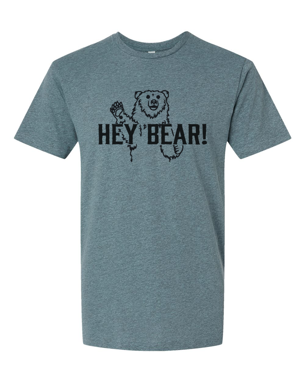 Made of Mountains Hey Bear! adult T-shirt featuring a playful bear graphic on lightweight cotton fabric.