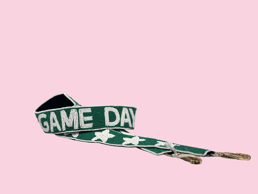 Camel Threads green beaded bag strap with game day charms, perfect for accessorizing your handbag.