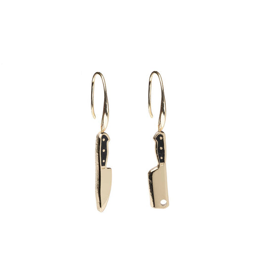 Yellow Owl Workshop chef's knife and cleaver earrings featuring detailed knife and cleaver charms for unique kitchen-themed jewelry.