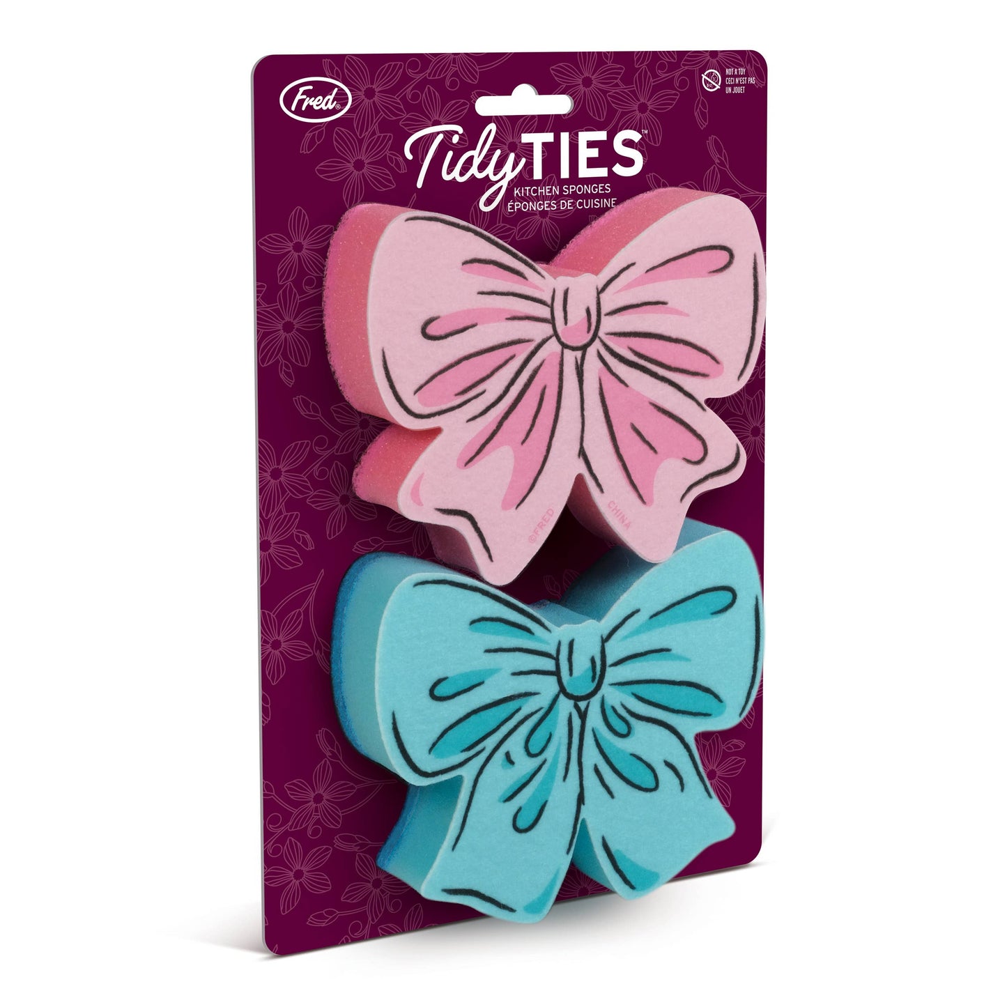 Set of two Coquette Bow Sponges by Fred & Friends, colorful kitchen sponges with bow design for cleaning.