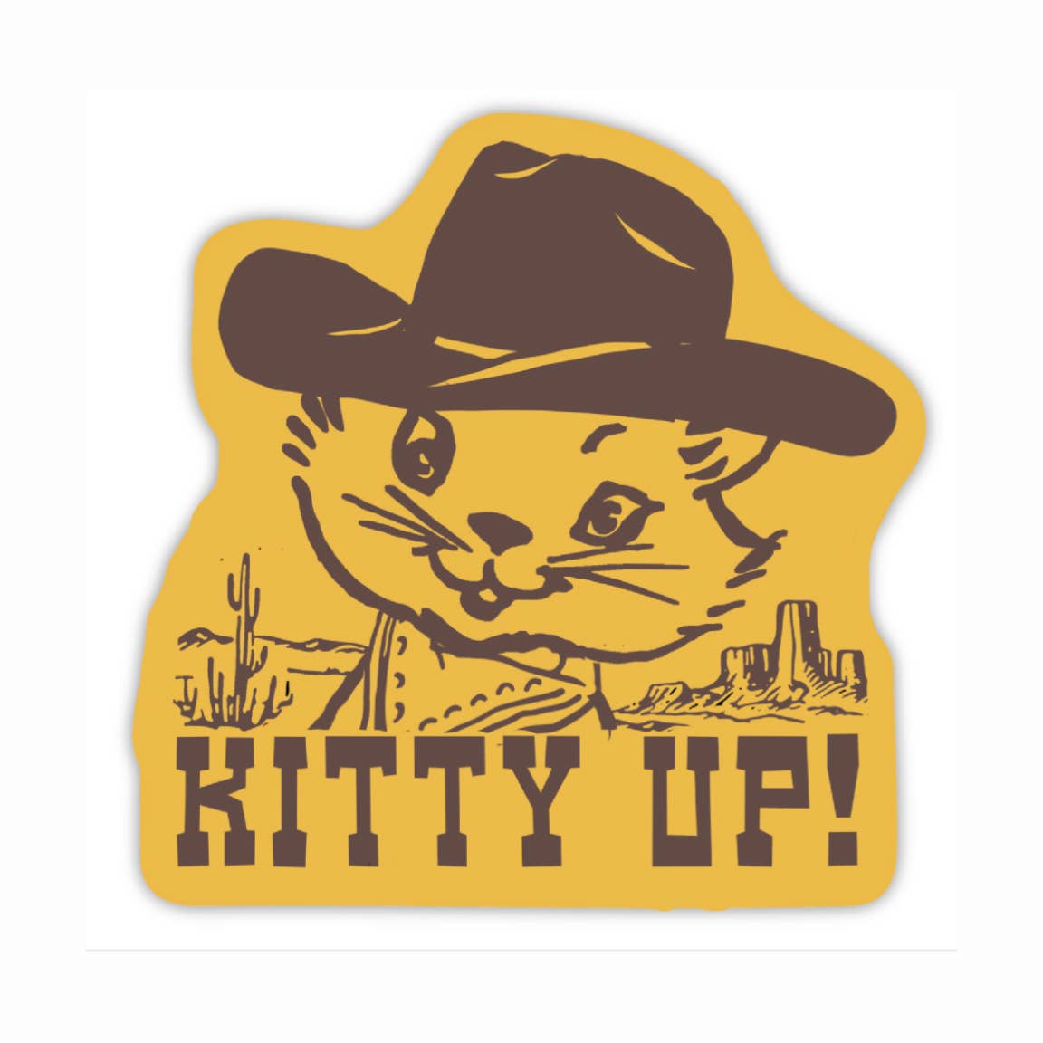 Cute cowgirl cat sticker featuring a playful kitty with a cowboy hat, perfect for decorating notebooks and laptops.