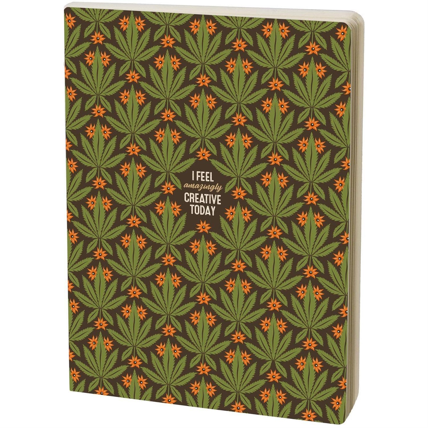 Questionables Creative Journal notepad with colorful cover, featuring blank pages for drawing, writing, and brainstorming ideas.