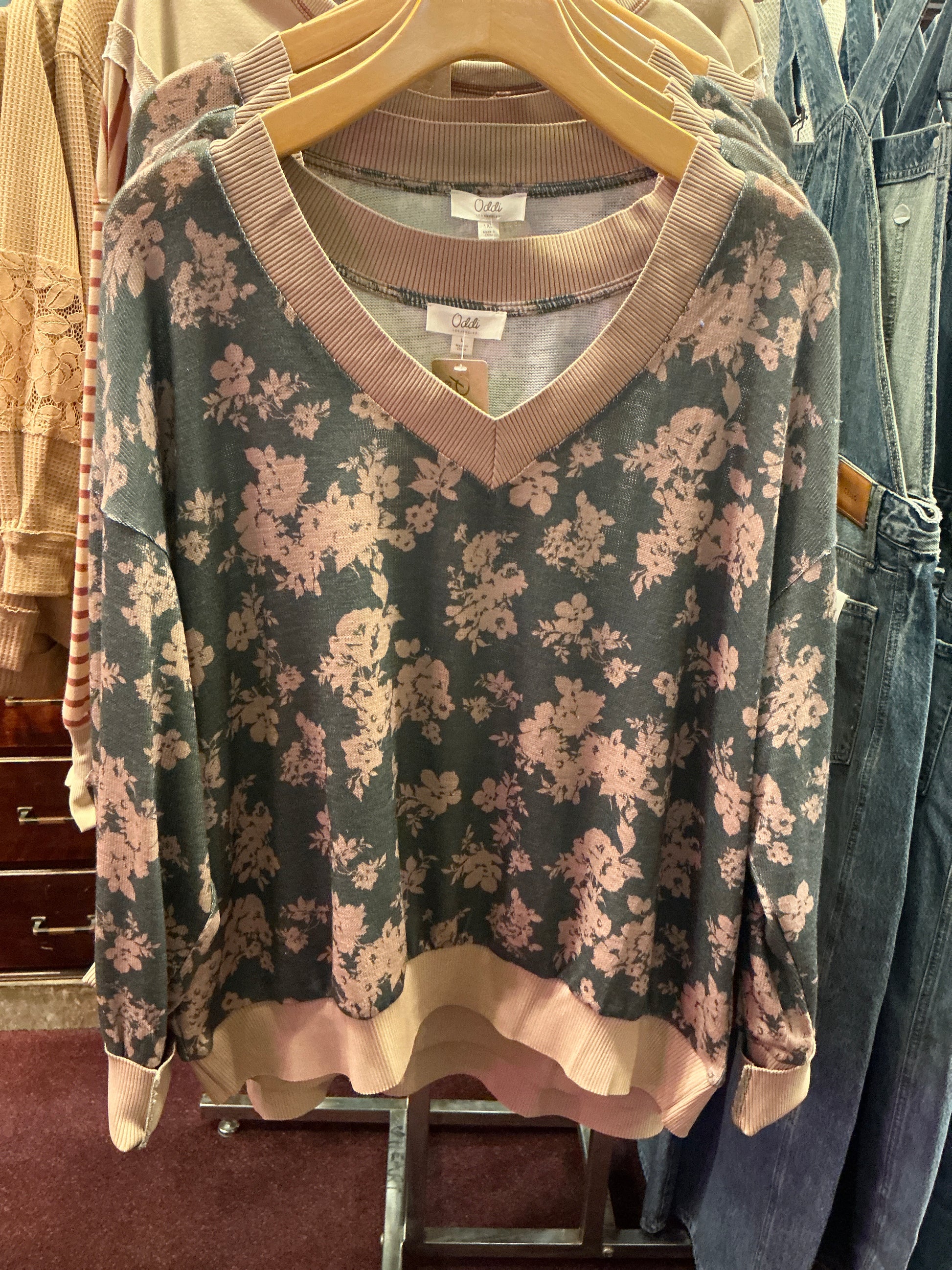 Oddi Sage Advice sweater, cozy knit sweater in sage green with ribbed cuffs and neckline, casual and stylish for everyday wear.