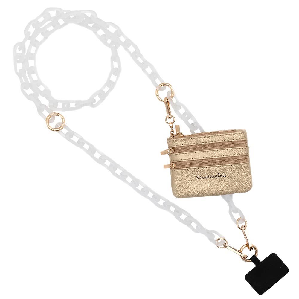 Save The Girls Clip & Go Ice Chain with Pouch for phones, featuring a stylish clear chain and compact storage pouch.