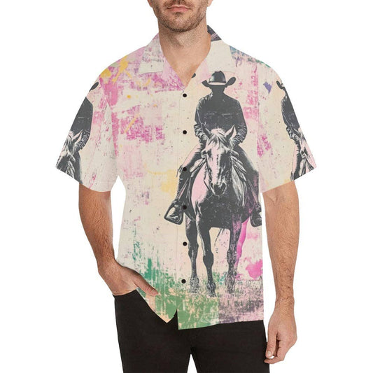 Men's retro pop trail ride shirt by BAHA RANCH WESTERN WEAR, featuring vintage-inspired Western dress shirt design with a colorful pattern.