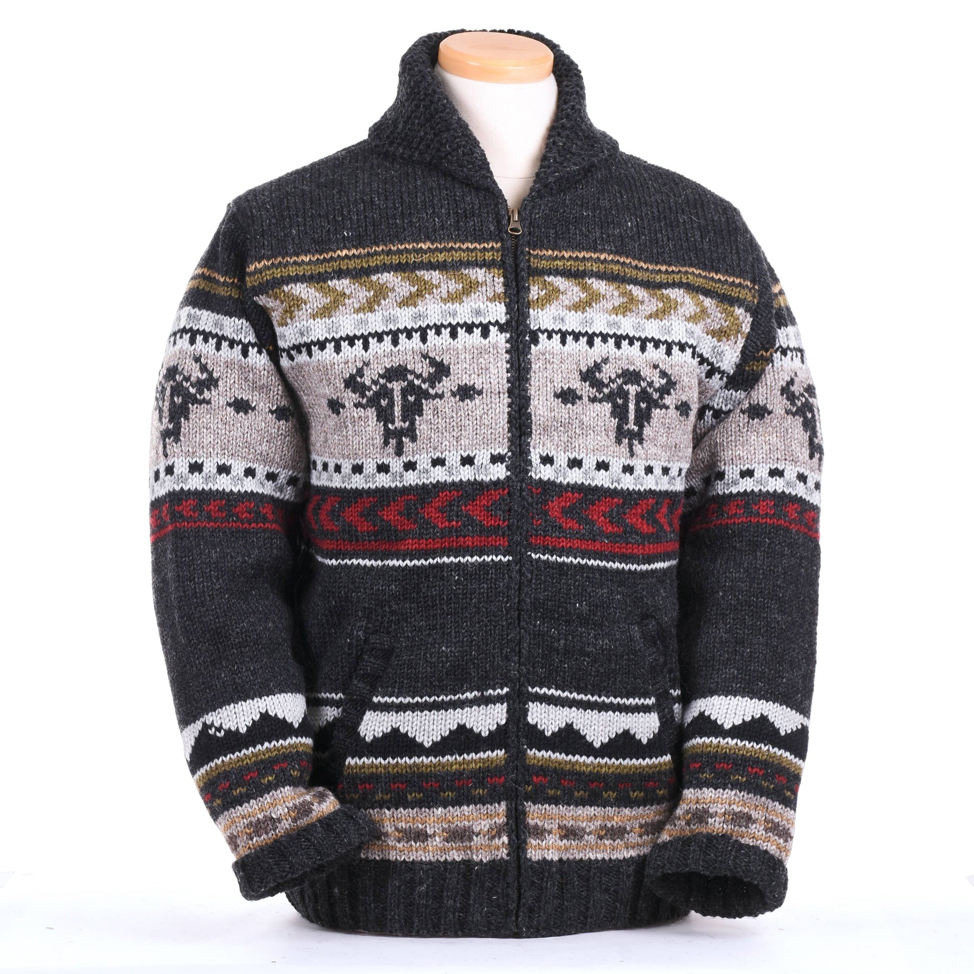 Yellowstone Heritage Wool Sweater Jacket by Lost Horizons Knitwear, cozy knit sweater with heritage-inspired design and earthy tones.