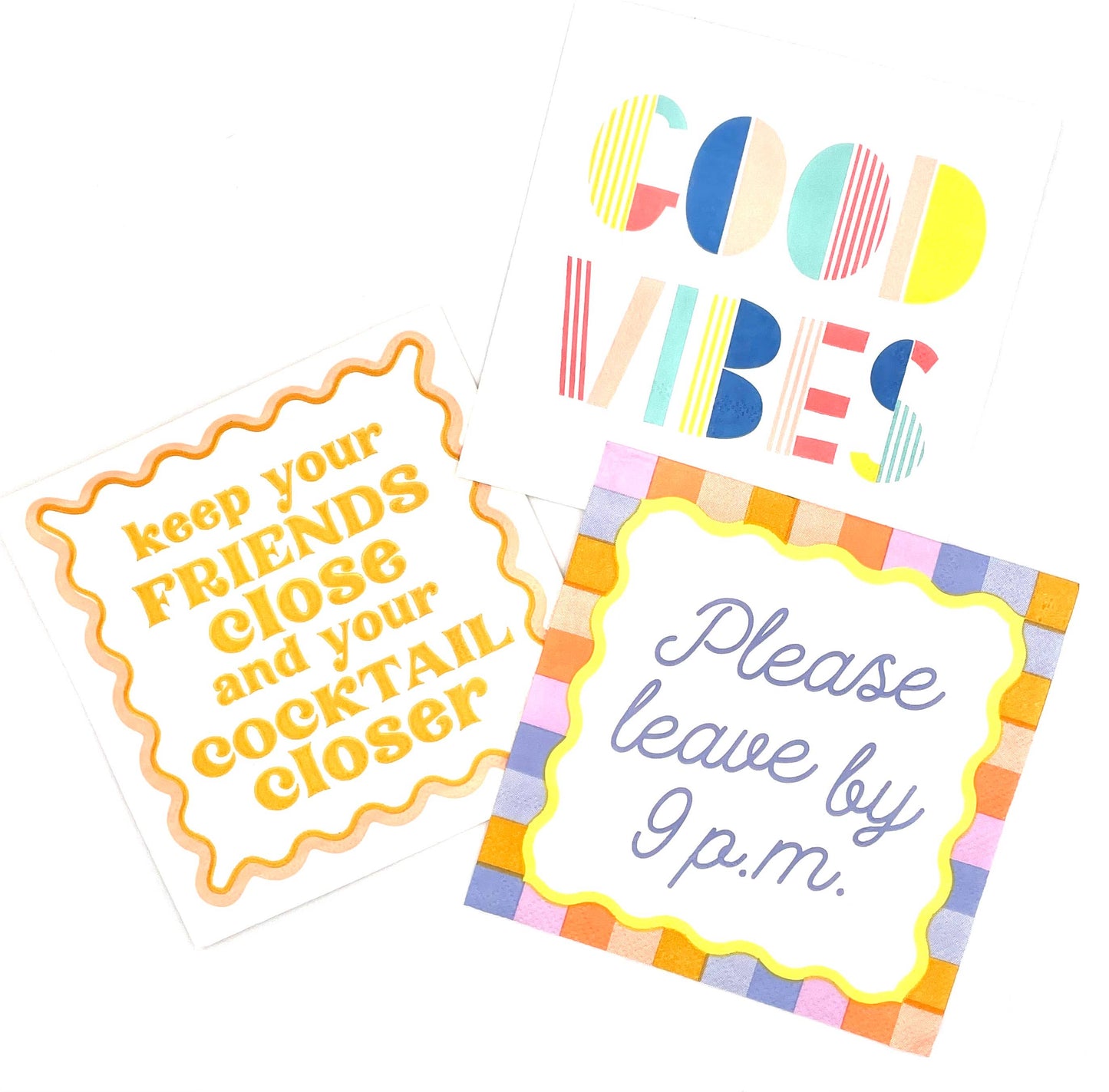 Festive party funny napkins by soiree-sisters, 20-count, featuring humorous "Please Leave By 9 P.M." text, decorative for celebrations