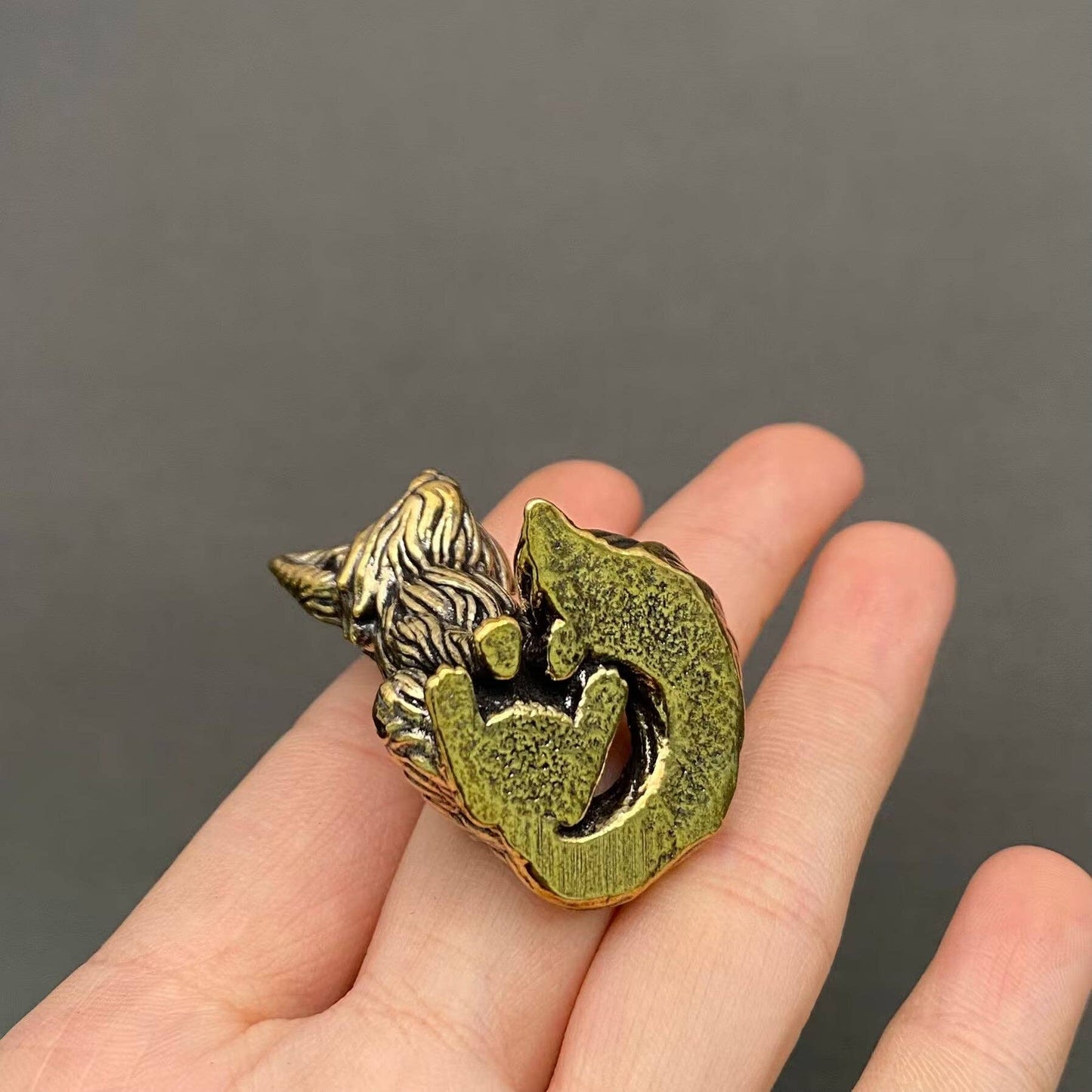 Brass Little Fox delight by Mio Queena, detailed gold-toned fox figurine with intricate craftsmanship on a neutral background
