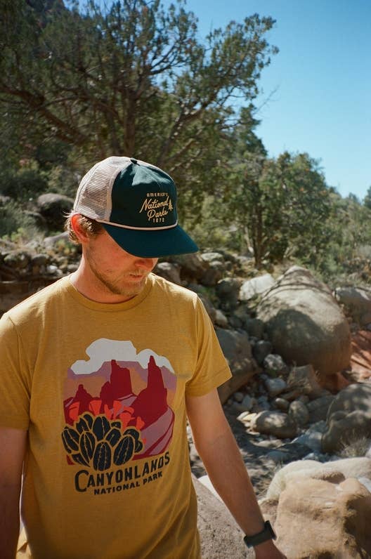 National Parks Trucker Hat by The Landmark Project featuring a mesh back and outdoor park graphics in a casual, adjustable style.