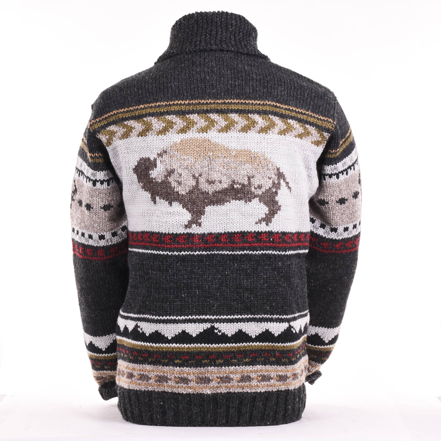 Yellowstone Heritage Wool Sweater Jacket by Lost Horizons Knitwear, showcasing a cozy, earthy-toned wool sweater with a textured knit pattern.