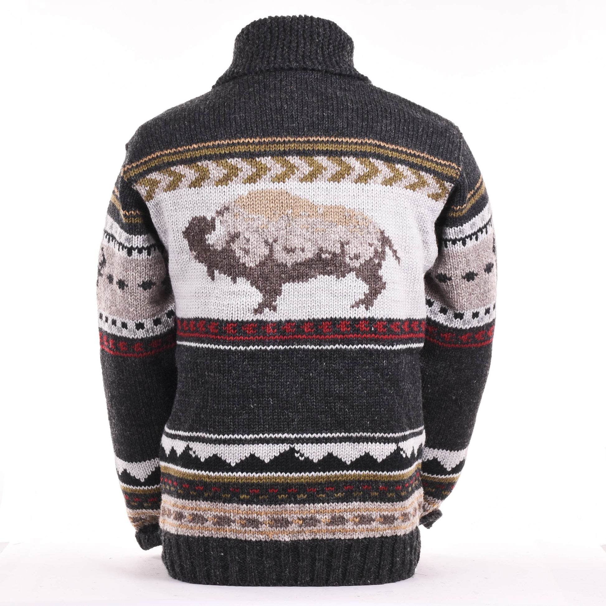 Yellowstone Heritage Wool Sweater Jacket by Lost Horizons Knitwear, showcasing a cozy, earthy-toned wool sweater with a textured knit pattern.