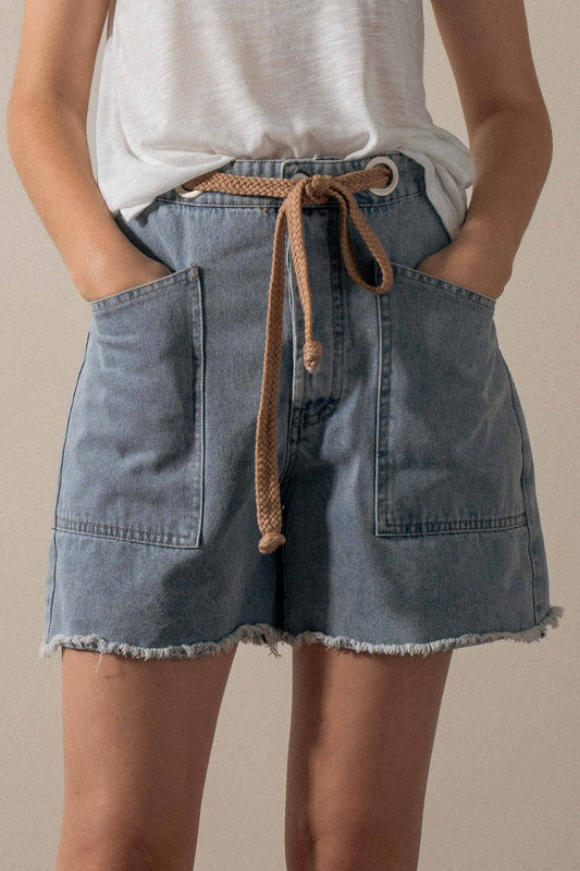 High-Waisted Frayed Hem Denim Shorts