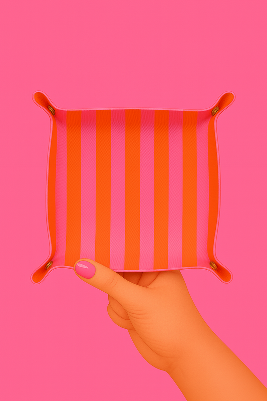 trinket tray pink orange stripe
