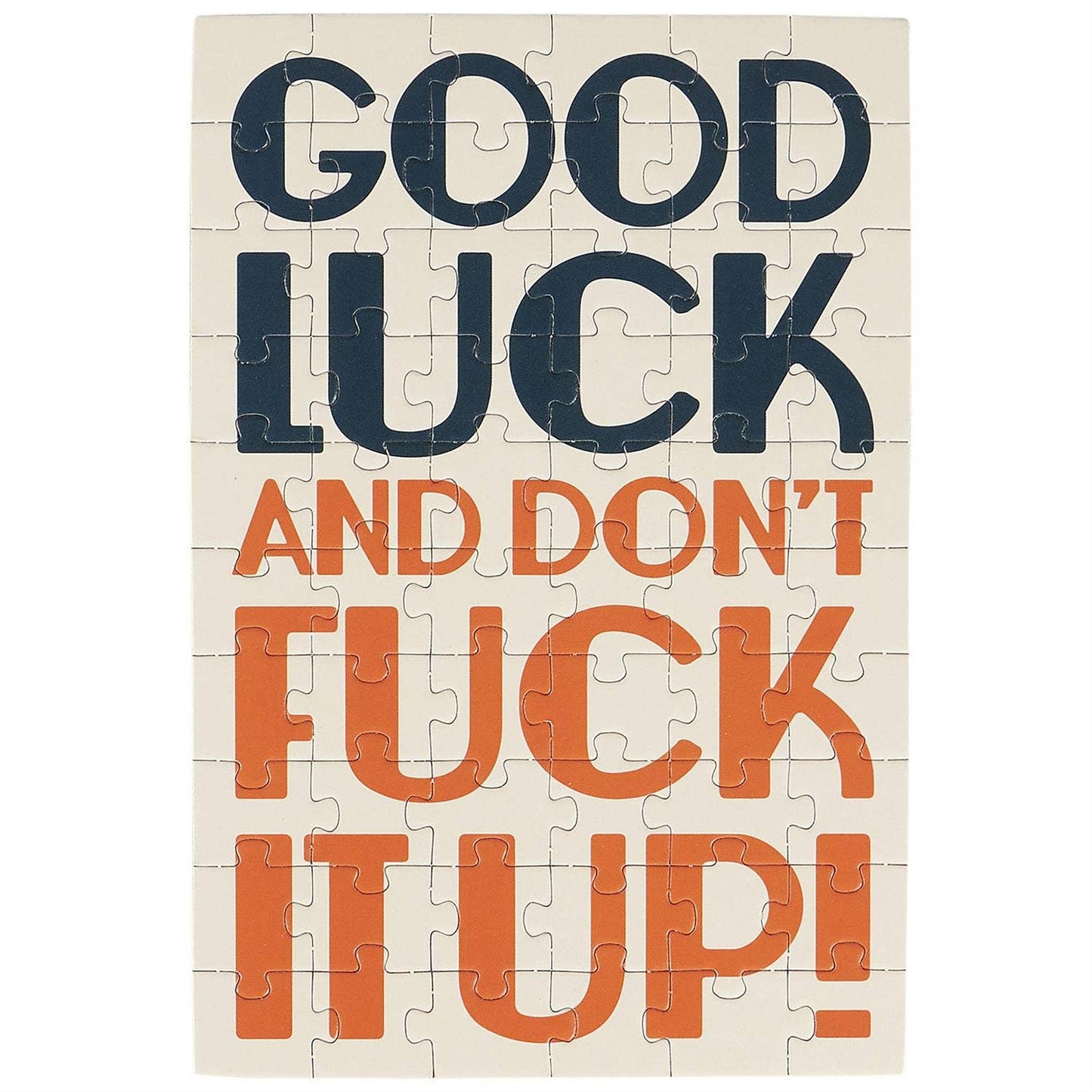 Questionables Good Luck Puzzle Card featuring colorful puzzle pieces and playful design, perfect for sending well wishes.