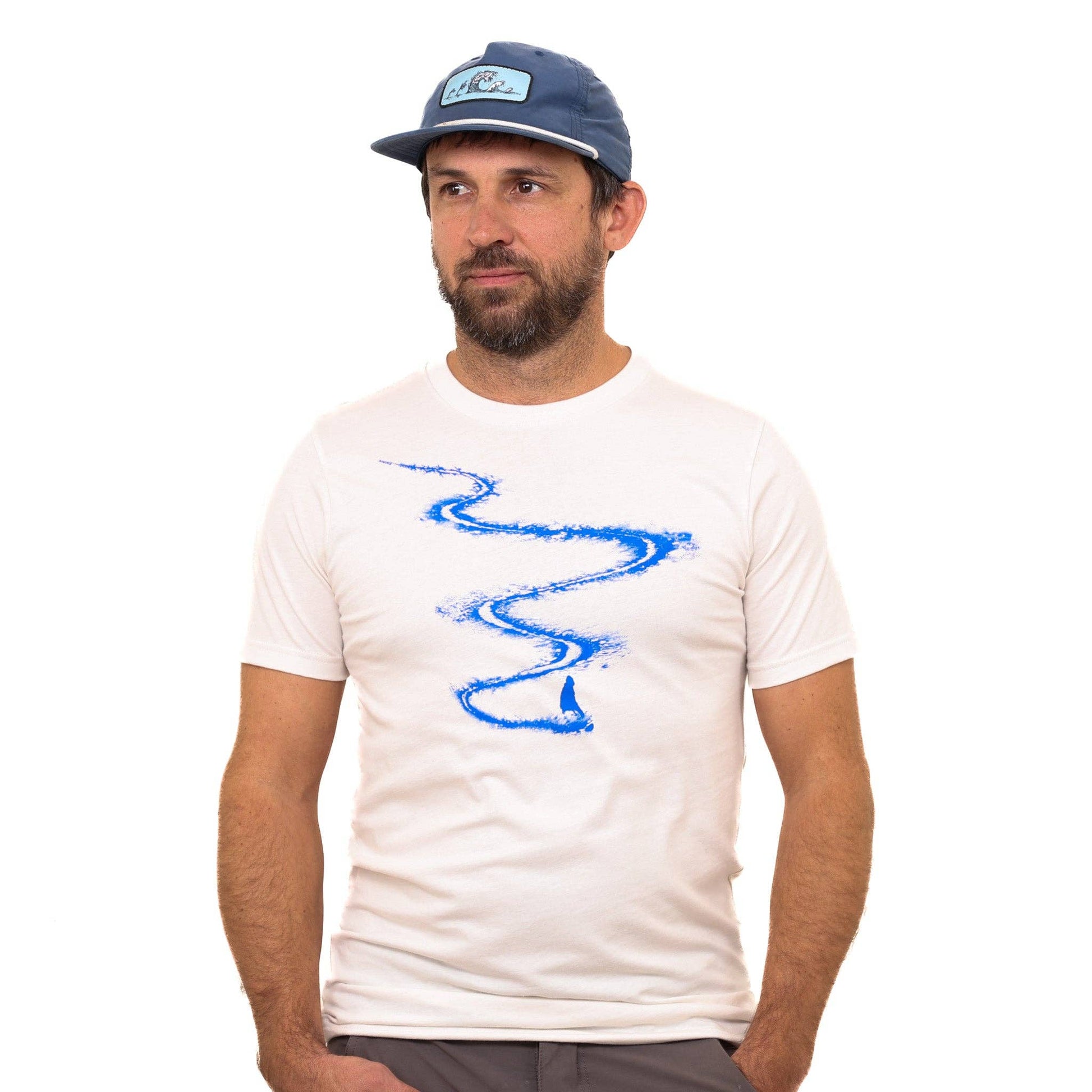White First Run T-Shirt by Slow Loris featuring a simple, stylish design on the front, made from soft, comfortable fabric.