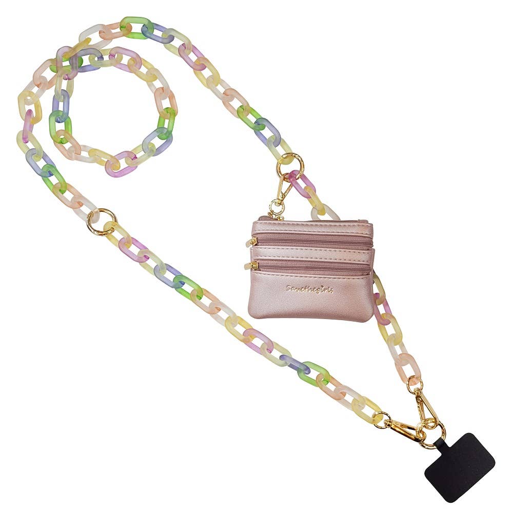 Save The Girls Clip & Go Ice Chain with Pouch for phones, featuring a stylish clear chain and compact pouch accessory.