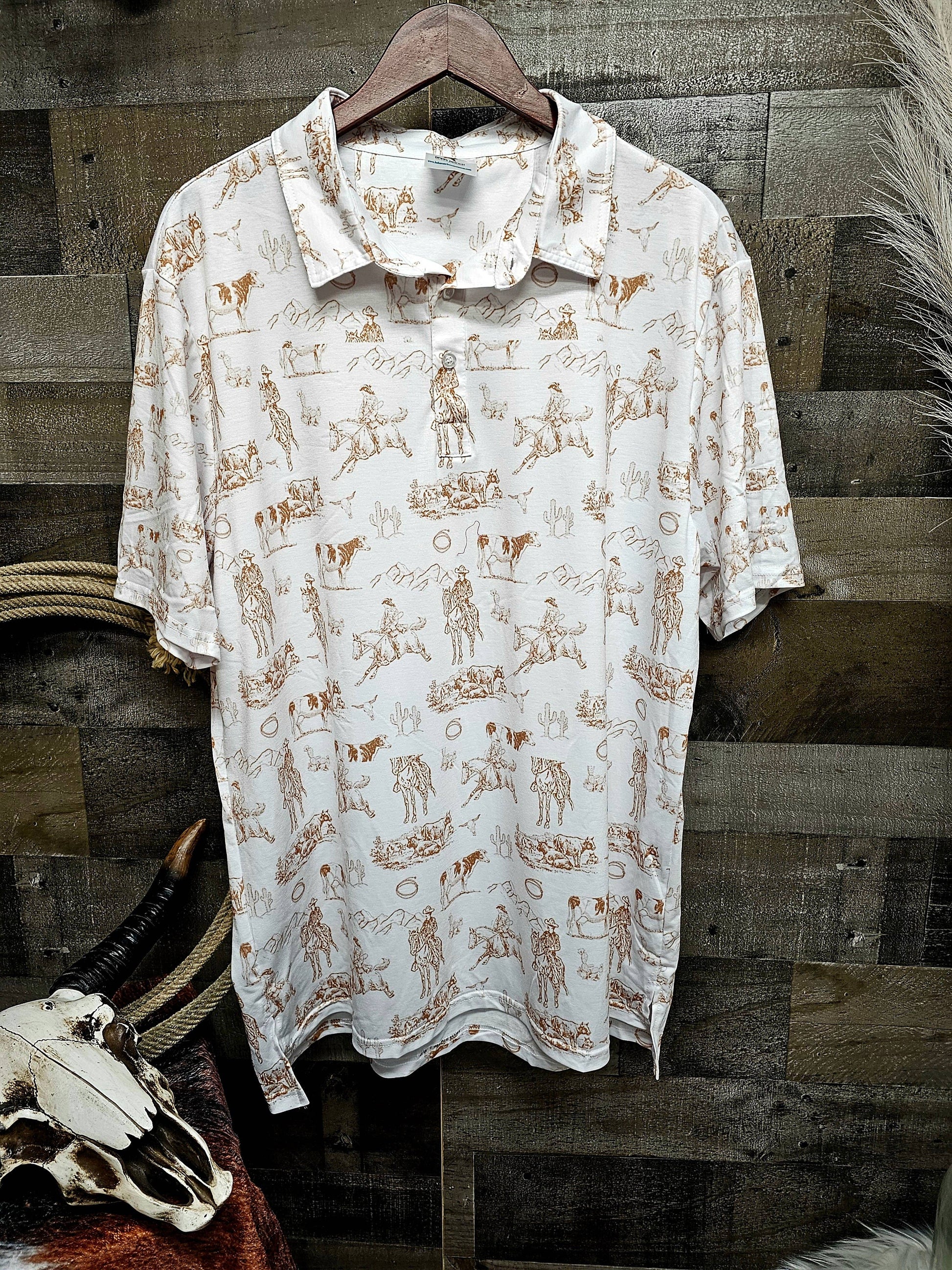 Men's Ranch Life Polo Shirt by BAHA RANCH WESTERN WEAR, casual Western-style men's polo shirt with a classic design.