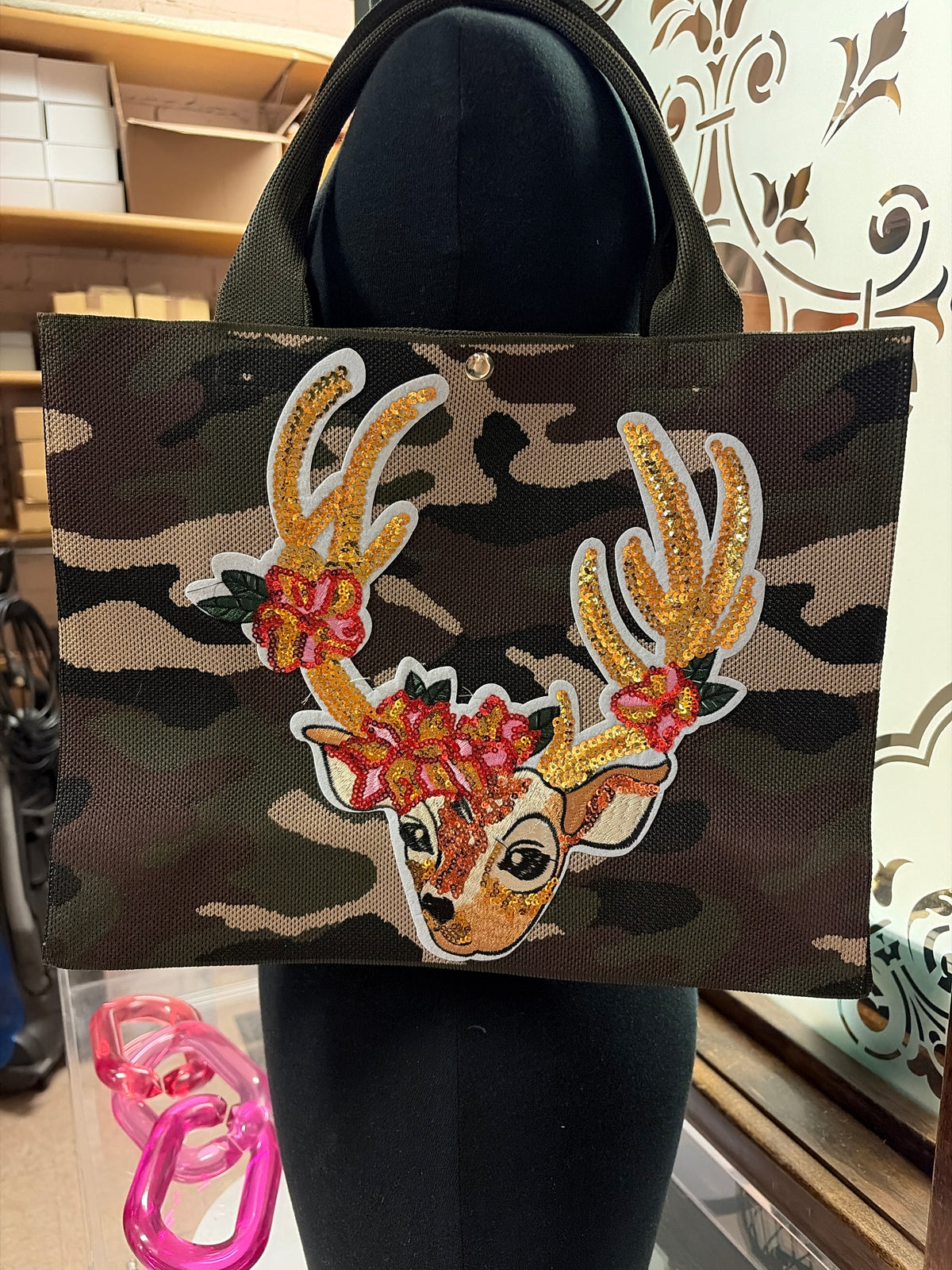 Buck on Camo Bag