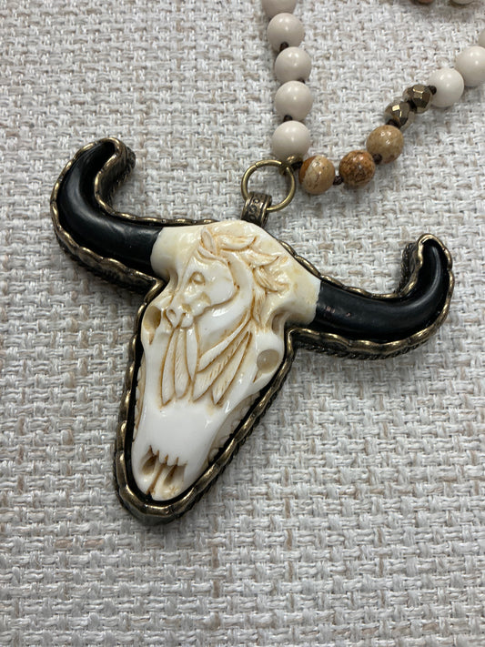 Beaded Cow Skull Talisman Necklace